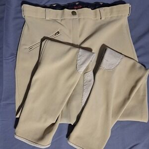 Tuffrider Ribb Knee Patch Tan Equestrian Stretch Leggings Pants Women's Sz 32‎